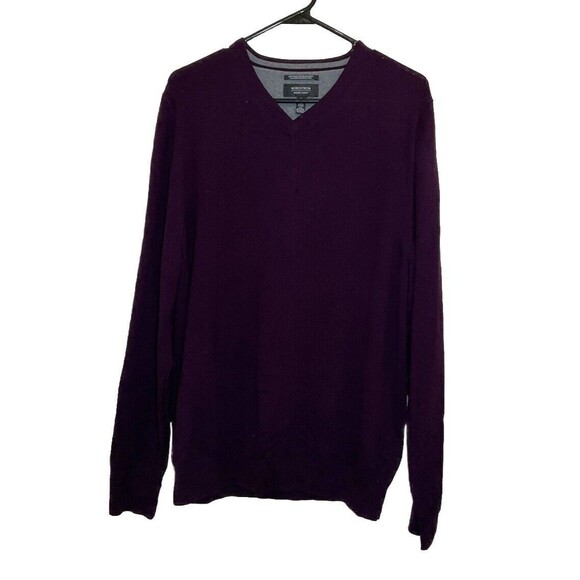 Nordstrom Men’s Shop Large Purple 100% MERINO WOOL VNECK SWEATER - Picture 1 of 5